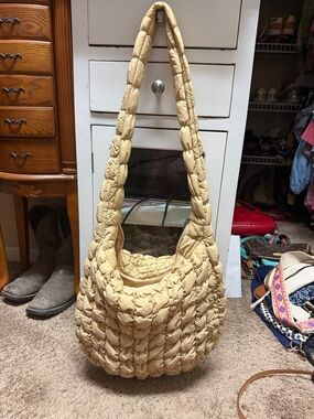 Padded Quilted Crossbody Bag in Light Beige